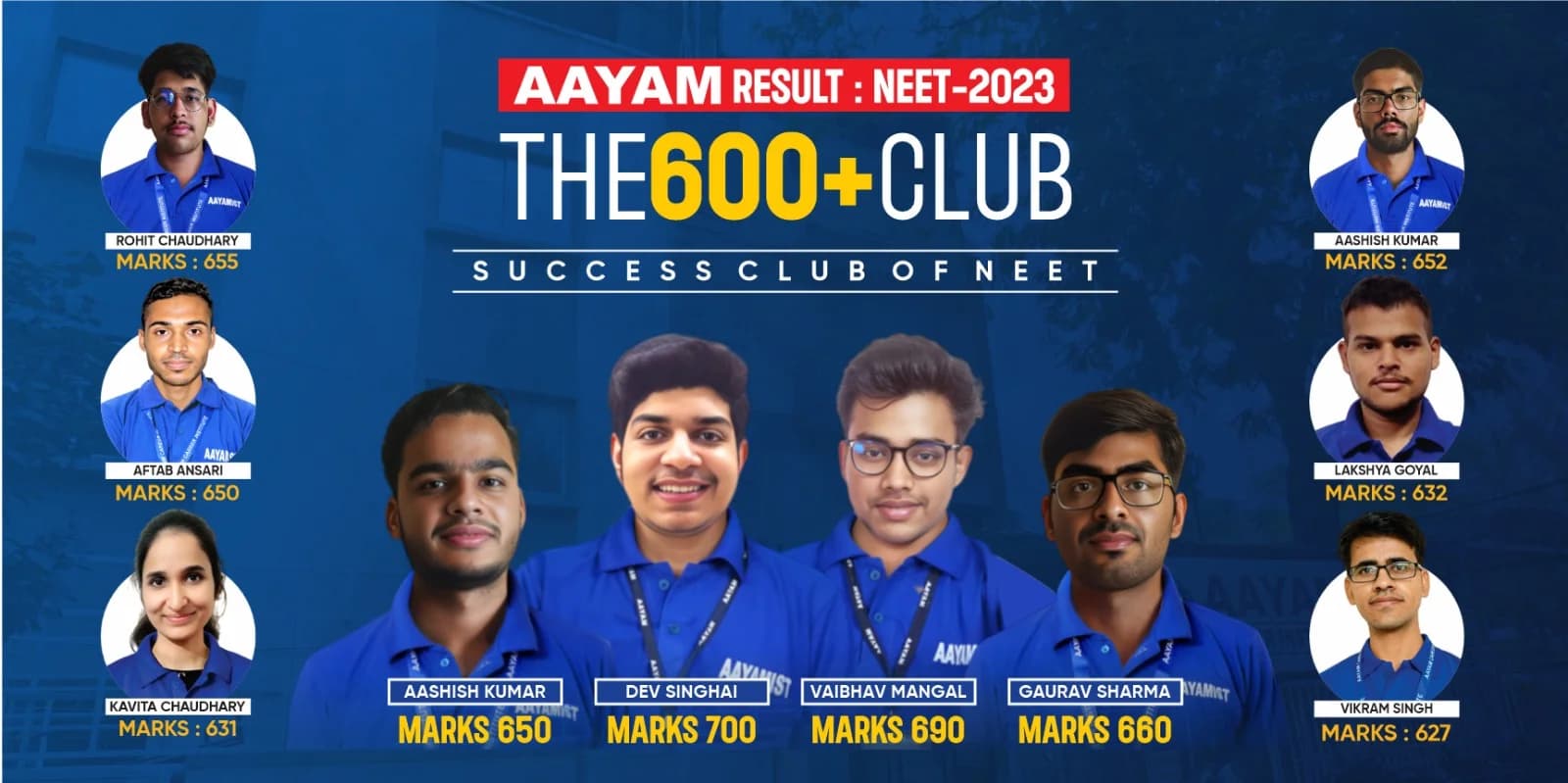 Aayam NEET 2023 600+ club: toppers with 600 to 700 marks