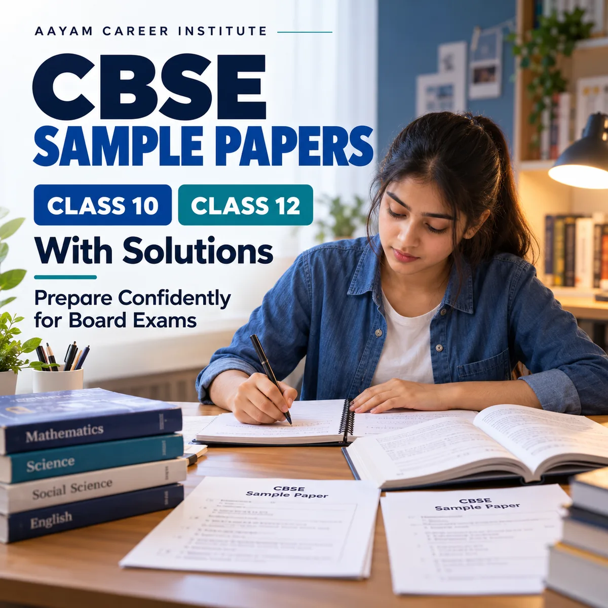 Student preparing for CBSE board exams with sample papers