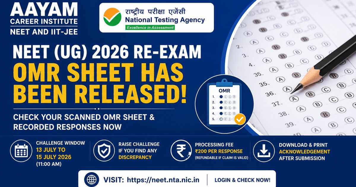 NEET (UG) 2026 Re-Exam OMR Sheet Released: Check Your Recorded Responses Before the Challenge Window Closes